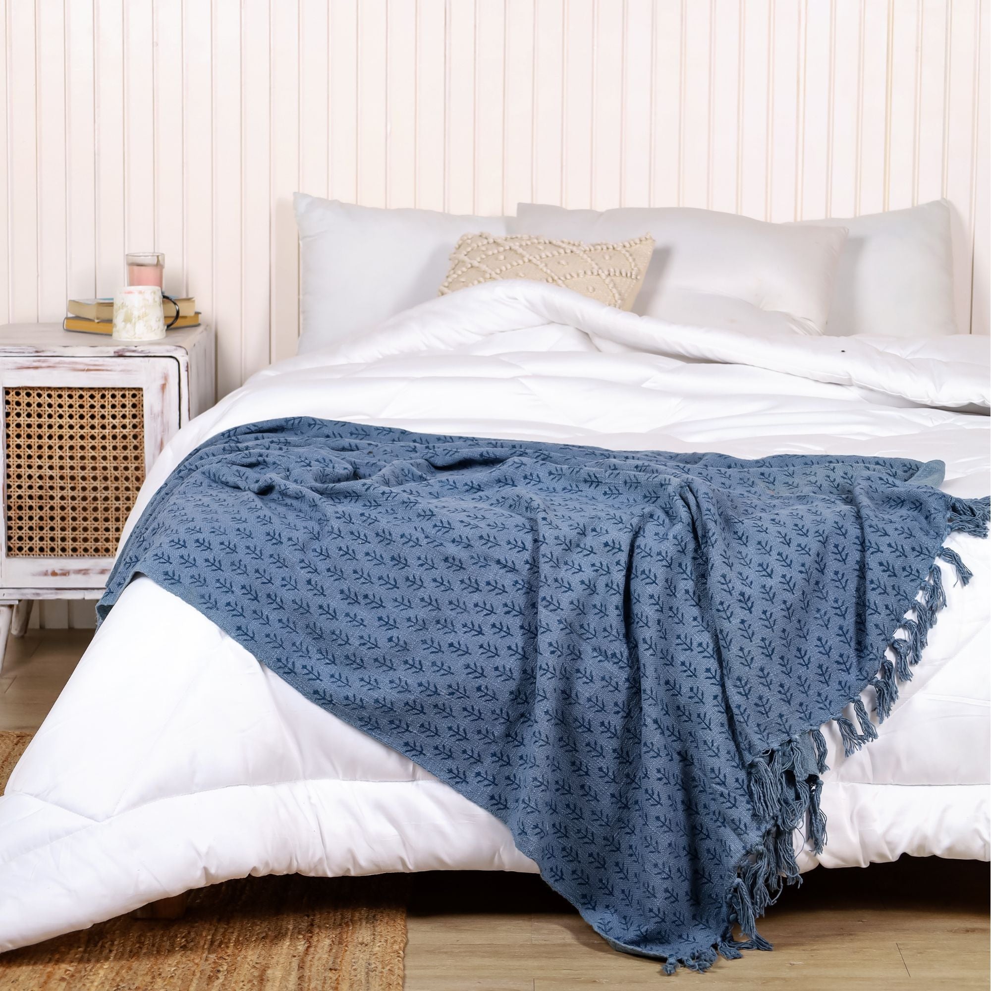 Indigo Bloom Bundle (Set of 3 Cushion Covers; 1 Throw)