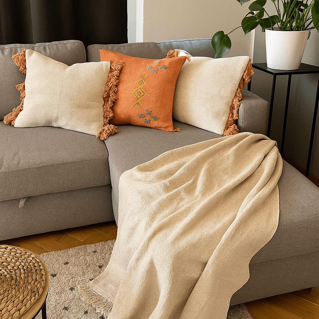 Conjunto Flor de Durazno (Juego de Fundas de Cojín; Manta