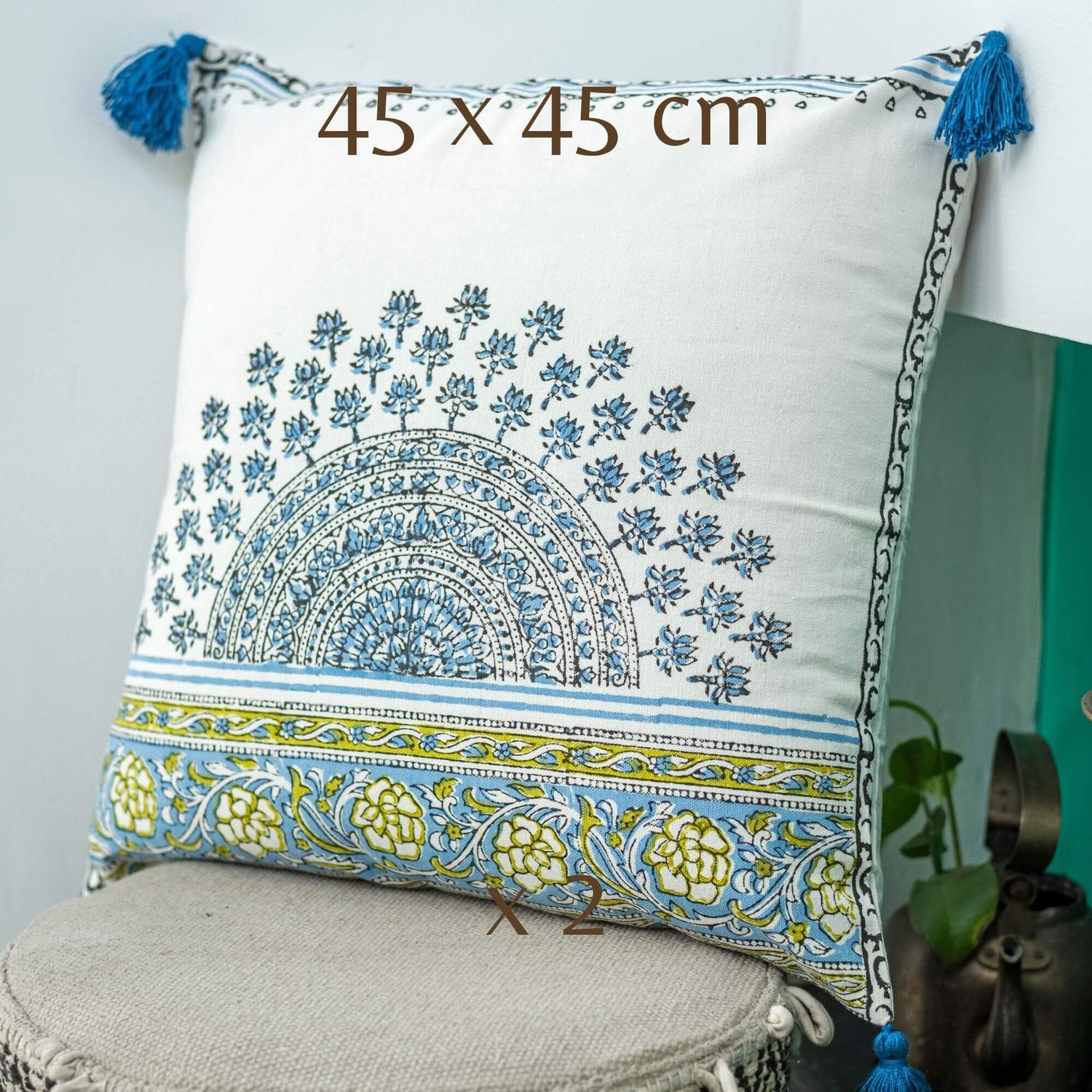 Indigo Bloom Bundle (Set of 3 Cushion Covers; 1 Throw)