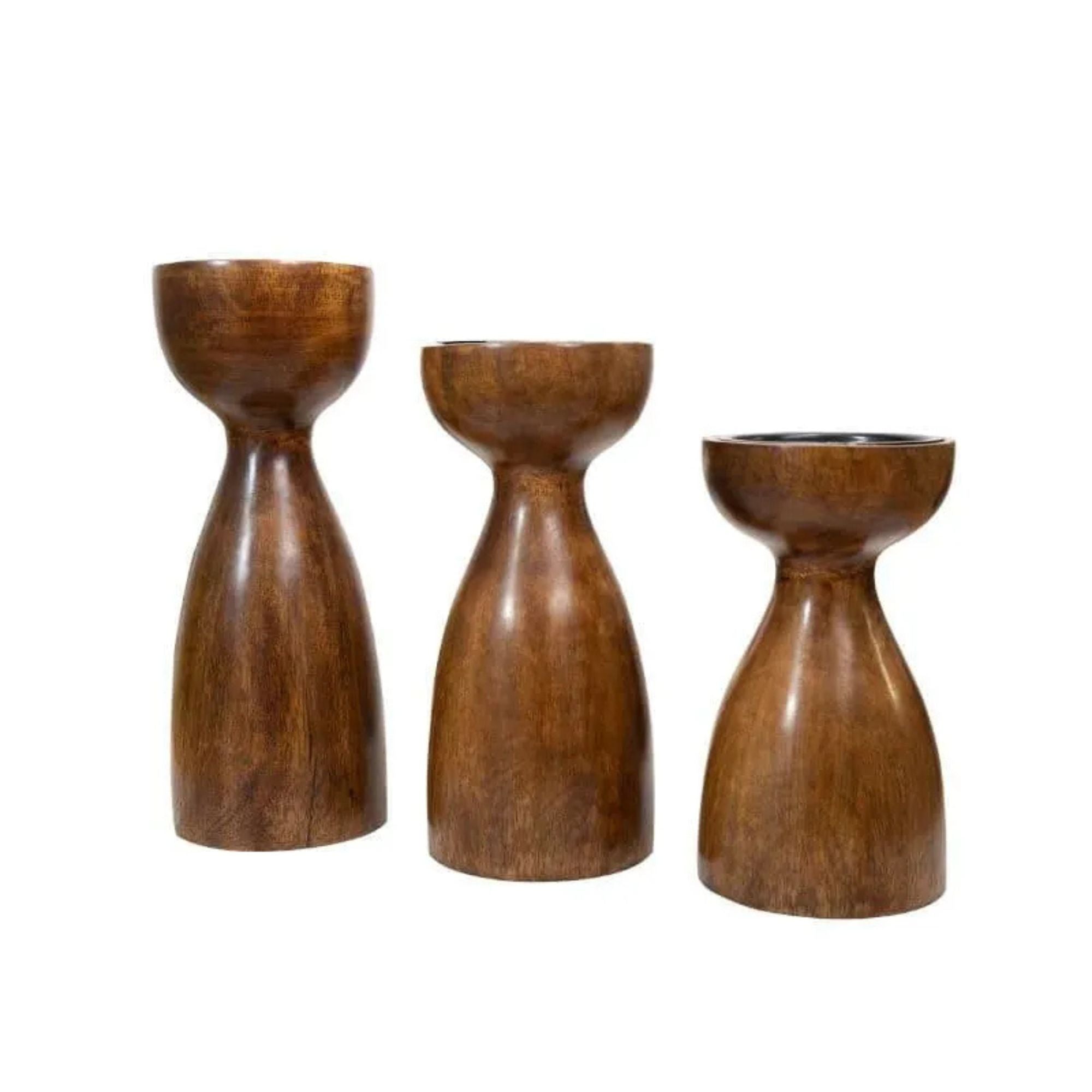 Aria Wooden Candle Stand - Set Of Three - Sarva Casa