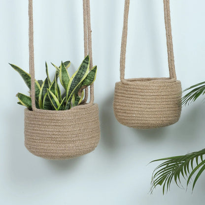 Enosha Hanging Jute Planter - Set Of Two - Sarva Casa