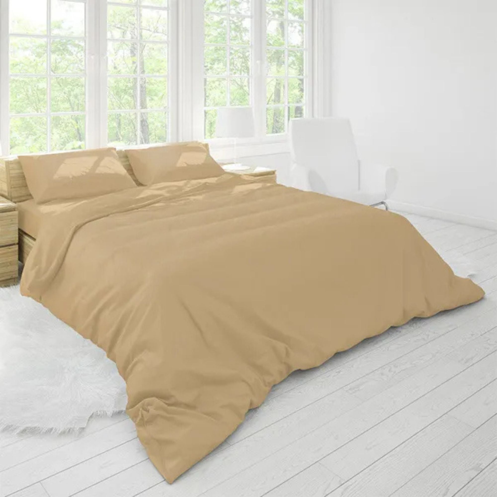 Solid Comfort Percale Solid Bedsheet - Beige [Badami] - Sarva Casa