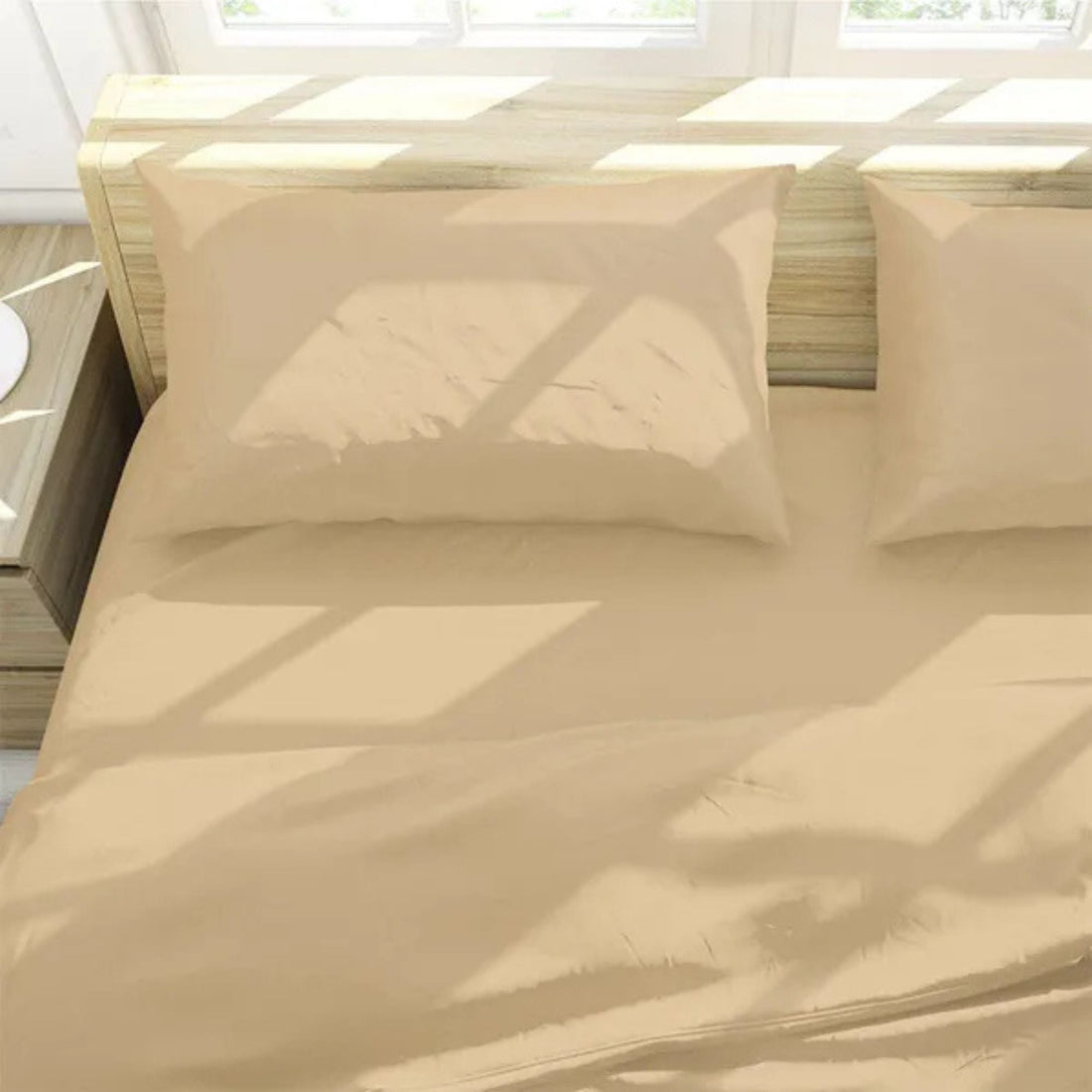 Solid Comfort Percale Solid Bedsheet - Beige [Badami] - Sarva Casa