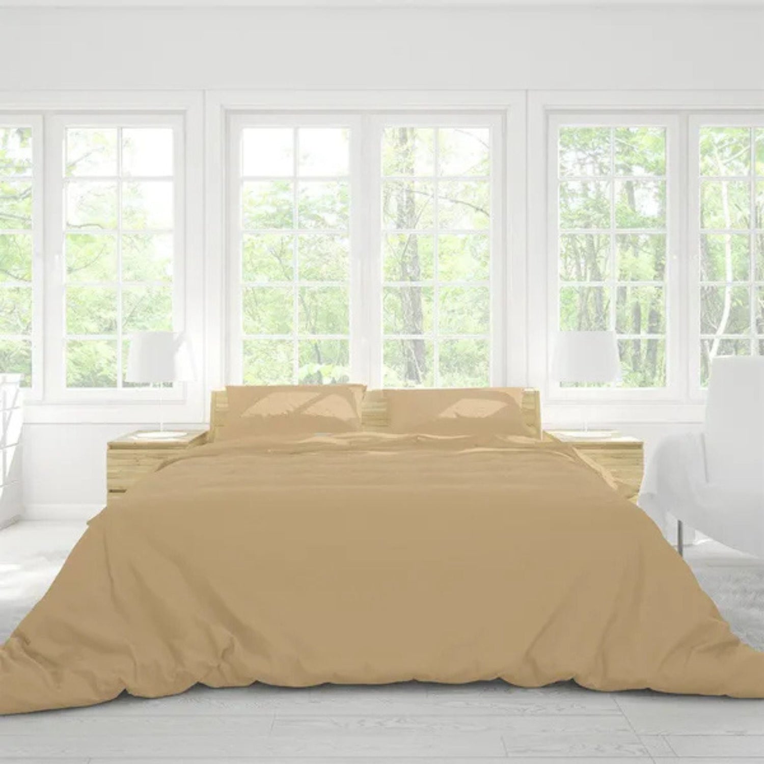 Solid Comfort Percale Solid Bedsheet - Beige [Badami] - Sarva Casa