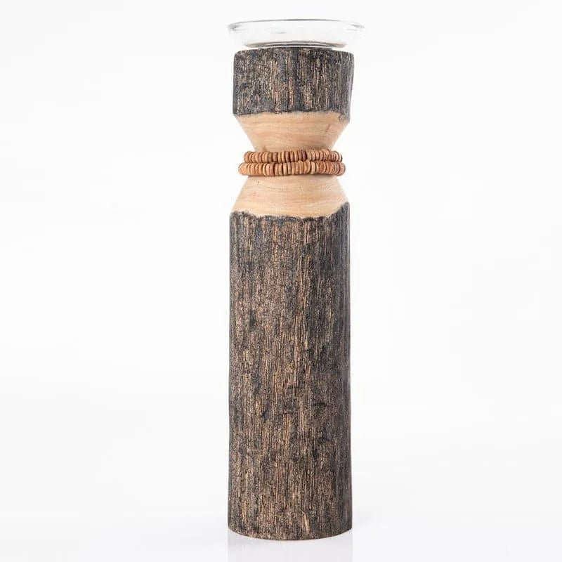 Vegona Wood Candle Holder - Brown - Sarva Casa