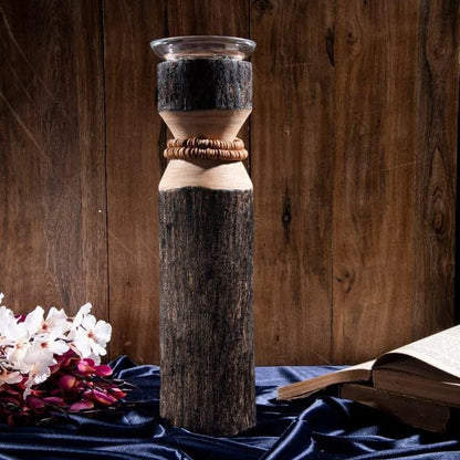 Vegona Wood Candle Holder - Brown - Sarva Casa