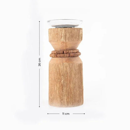 Vegona Wood Candle Holder - Light Brown - Sarva Casa