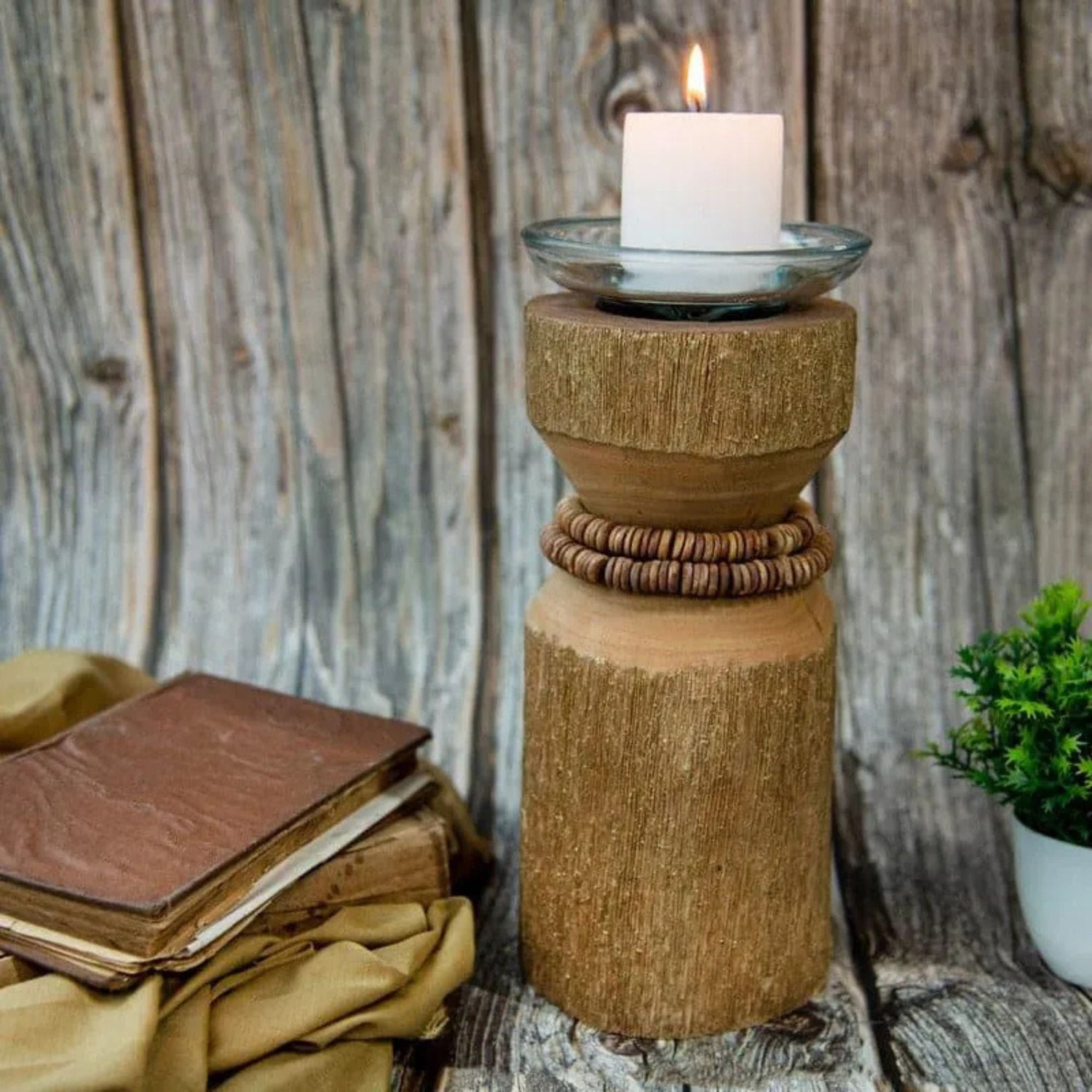 Vegona Wood Candle Holder - Light Brown - Sarva Casa