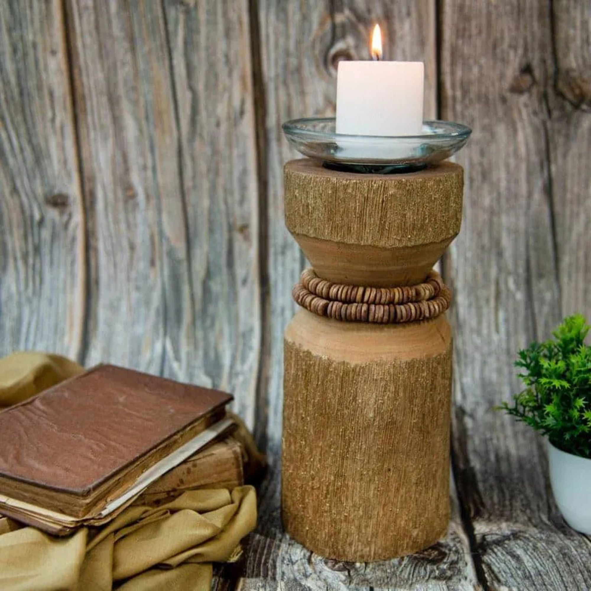 Vegona Wood Candle Holder - Light Brown - Sarva Casa