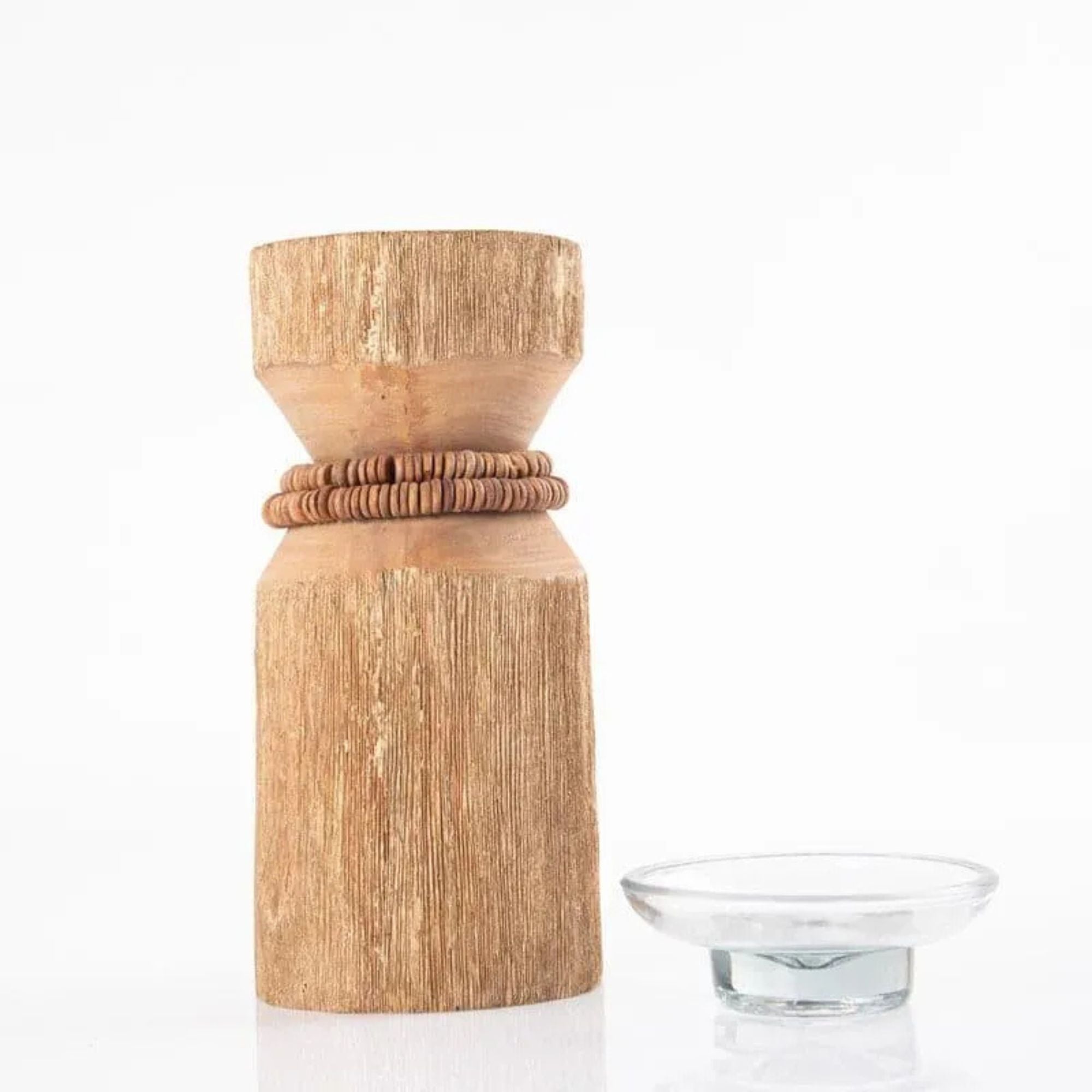 Vegona Wood Candle Holder - Light Brown - Sarva Casa